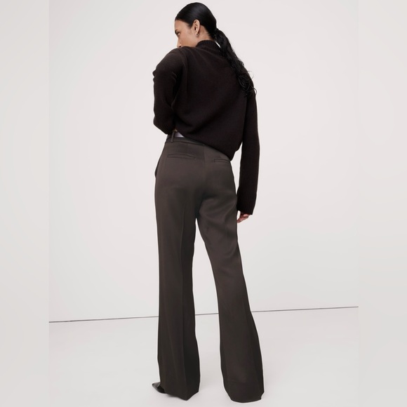 Banana Republic High-Rise Wide-Leg Italian Satin Pant, Ganache Brown, Size 2 - Picture 2 of 4